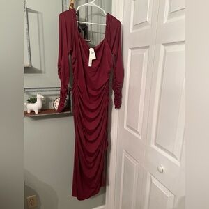 Anthropologie Burgundy Ruched Dress